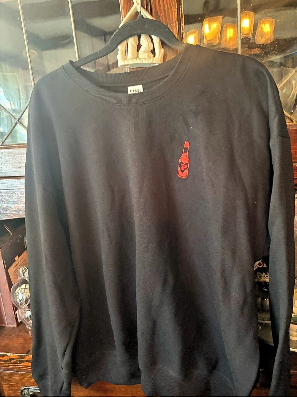 PINK Hot Stuff Graphic Sweatshirt Black & Red XL NWT